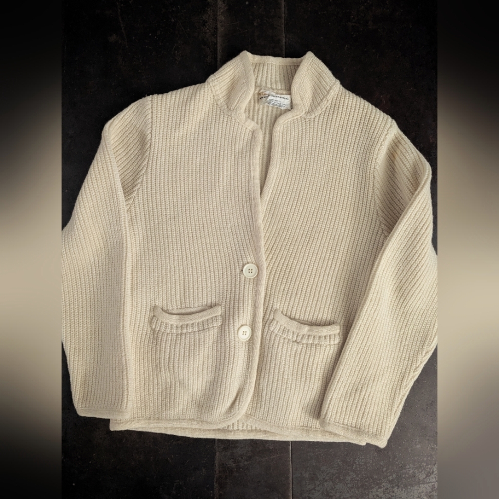 Vintage Cream Wool Knit Cardigan with Pockets